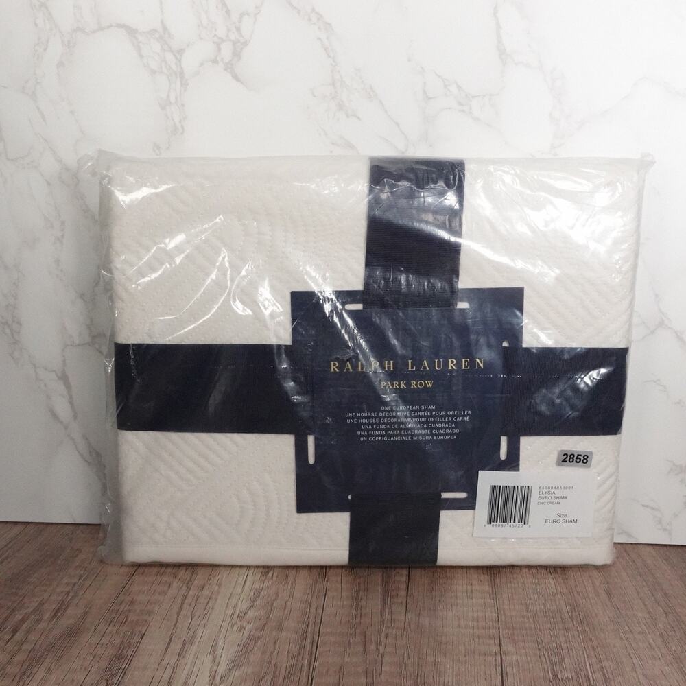 NWT Ralph Lauren Euro Pillow Sham Park Row Elysia Quilted Chic Cream Art Deco